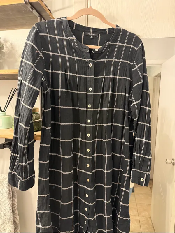 Madewell Black Windowpane Button-Up Midi Dress - Image 3