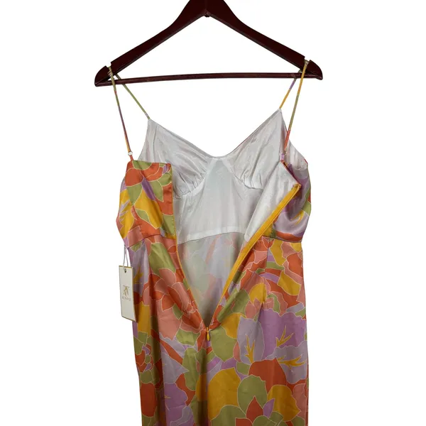 Runaway The Label Tammy Midi Dress S Floral Orange Yellow Satin Slit Retro New‎ - Image 4