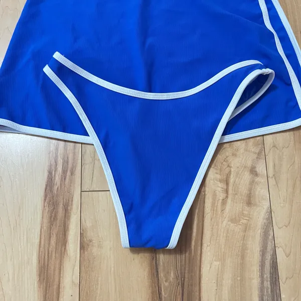Wilo The Label 2 Pc. Bikini Set Ribbed Bottom With Skirt Cover Up Blue Sz XS - Image 4