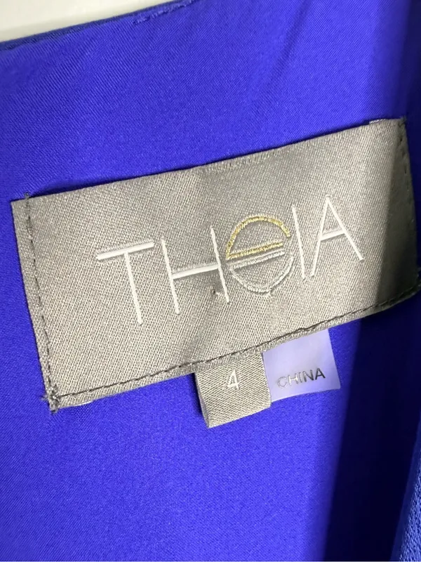 THEIA Size 4 Royal Blue Formal Maxi Dress Draped Sleeve Ruched Waist - Image 4
