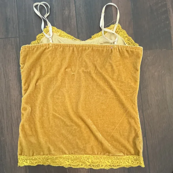 Unbranded Velvet Camisole Small Mustard Yellow Sequin Lace Trim Y2K Boho Top - Image 5
