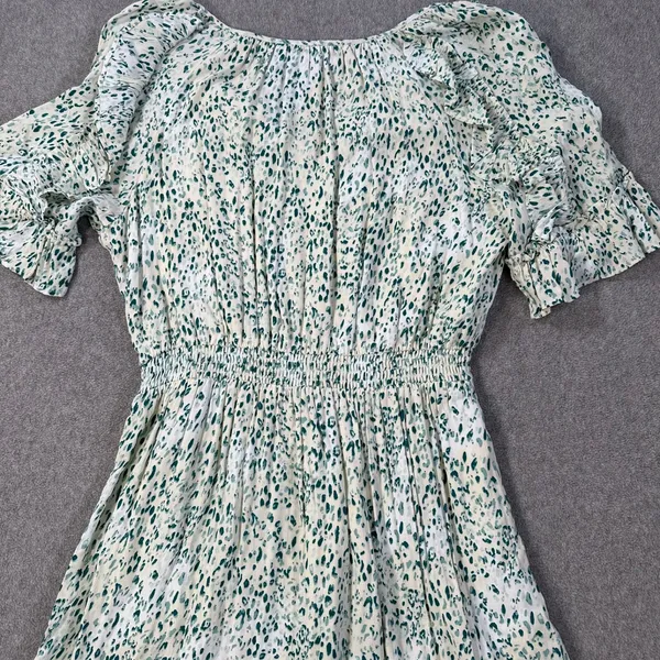 Kaari Blue Handkerchief Hem Midi Dress Women's Large Elastic Waist Ruffle Green - Image 10