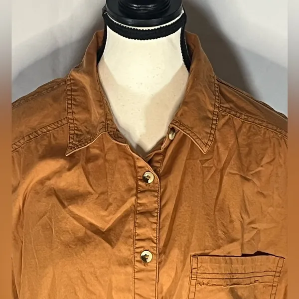 We The Free People Oversized Puffed Sleeve Button Down Raw Hem Shirt Medium - Image 2