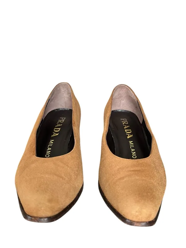 Prada Women’s Vintage Y2K Brown Suede Block Closed Toe Heels Size 37 1/2 - Image 4