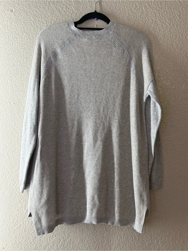 Eileen Fisher M Organic Cotton Cashmere Waffle Knit Tunic Lagenlook Gray - Image 10
