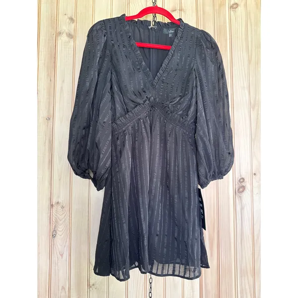 NWT Lulus Forever In My Heart Black Striped Balloon Sleeve Mini Dress Party Sz S - Image 2