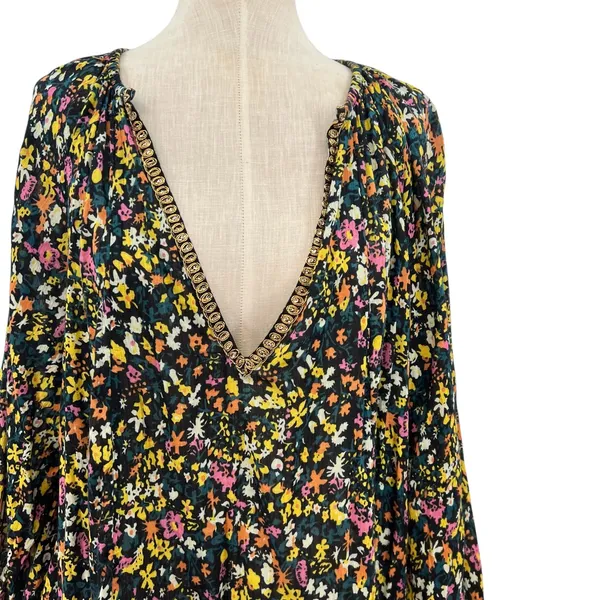 Free People Gardenia Tunic Top Floral Print Long Sleeve Black‎ Combo Size Large - Image 5