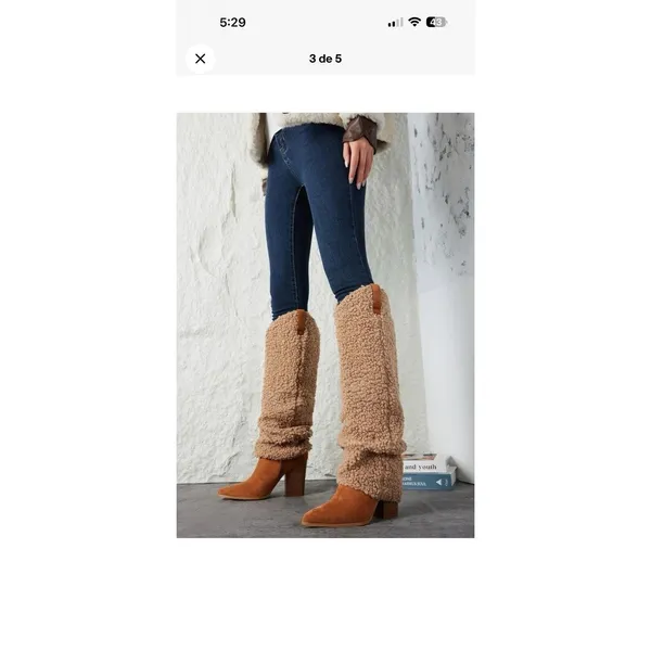 Women's US 9, Sherpa Fold Over Boots Knee High Cowboy Boots Chunky High - Image 9