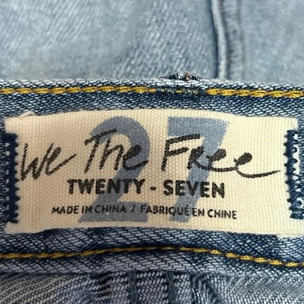 Free People We The Free Blue Medium Wash Distressed High Rise Jean Short Size 27 - Image 3