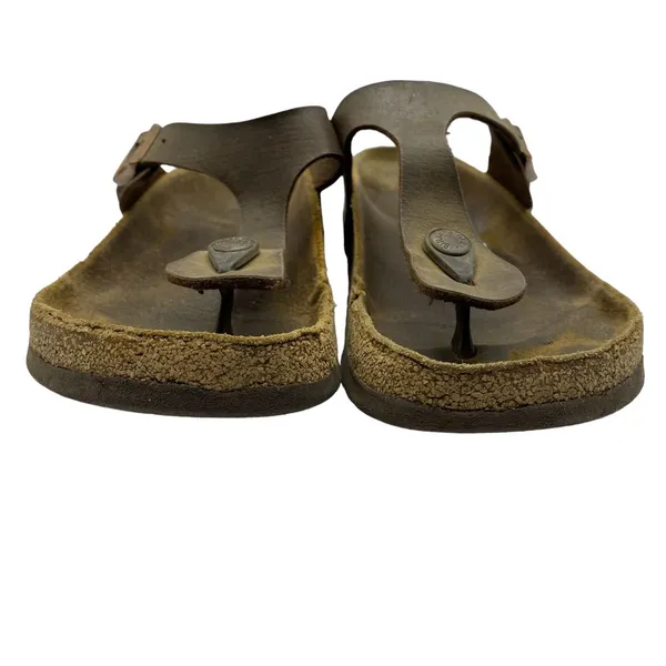 Birkenstock Women's Gizeh Slip on Brown Leather Sandals Size 36‎ US 5-needs TLC - Image 3