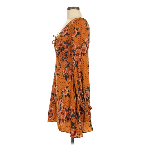 Free People Orange Floral Polka Dot Cutout Mini Dress Size 6 Long Sleeve - Image 6