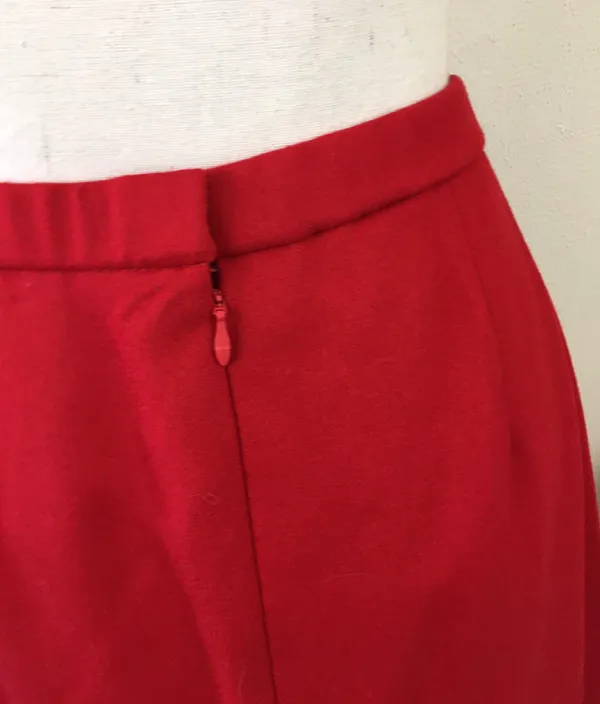 Vintage 80s 90s Red Wool Straight Midi Skirt 12 Career Pencil Holiday - Image 6