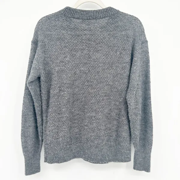 Quince Womens Baby Alpaca Wool Blend Diamond Stitch Crewneck Sweater‎ XS Gray - Image 6