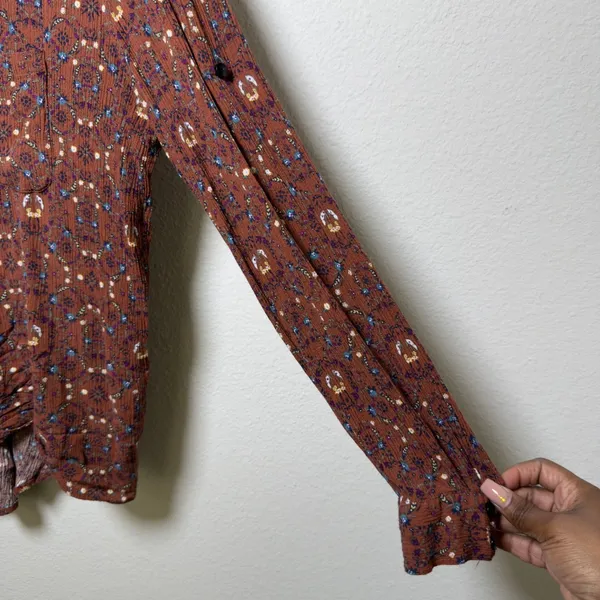 Natural Life Women Cece Button Down Top XL Brown Floral Boho Chic Cottage‎ - Image 6