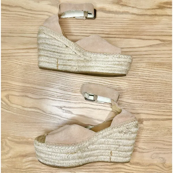 Soludos Positano Espadrille Platform Suede Leather Tan Wedge Sandals - Image 5