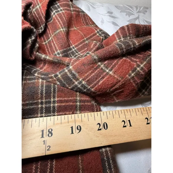 Entro Rust Plaid Wool Blend Ruffle Shoulder Top Large Boho Fall Contemporary - Image 5