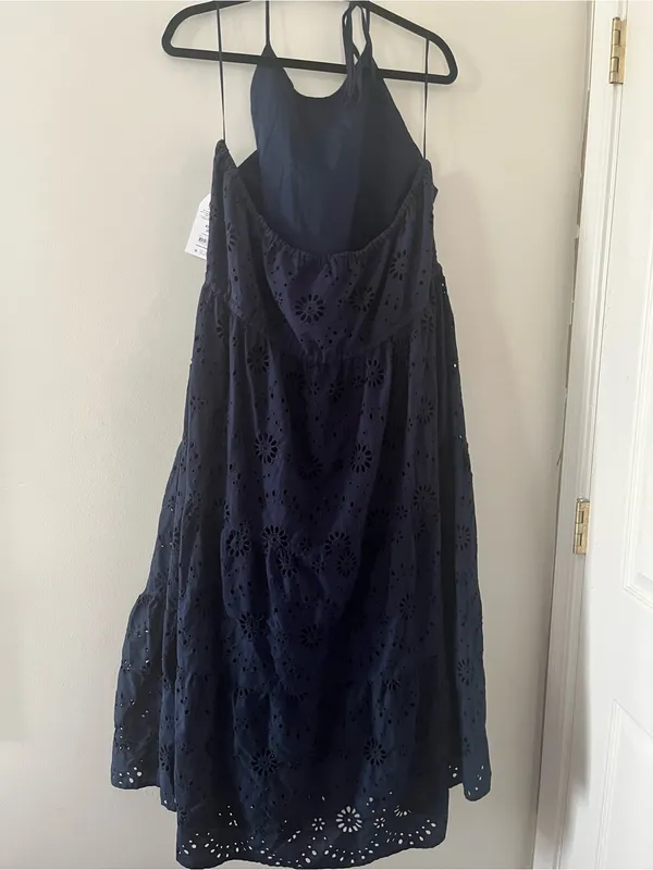 NWT Navy Blue Eyelet Cotton Midi Dress XXXL Resort Euro Summer Coastal Vacation - Image 6