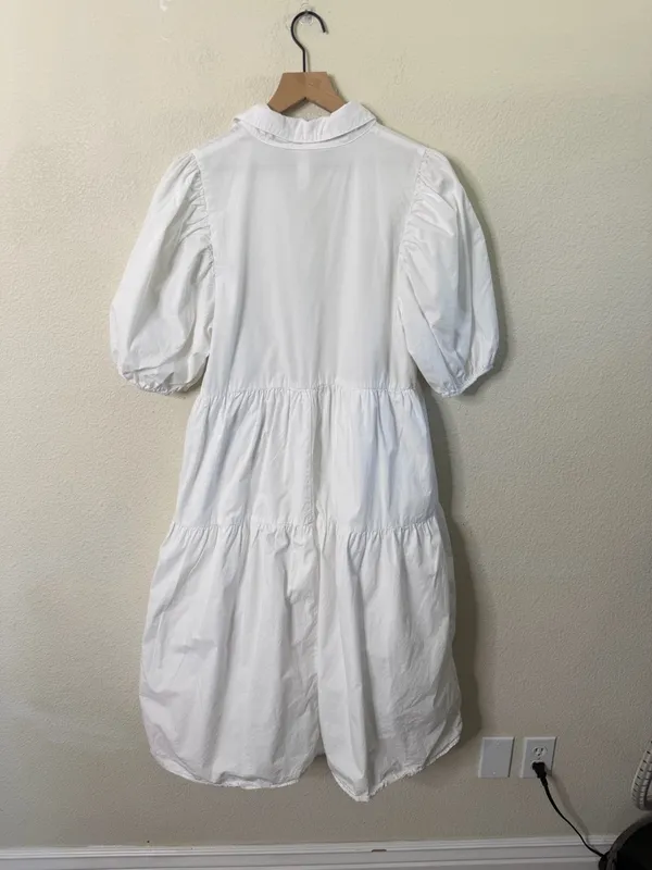 Anthropologie‎ Amadi Cordelia Tiered Midi Shirtdress White Poplin Womens Size M - Image 5