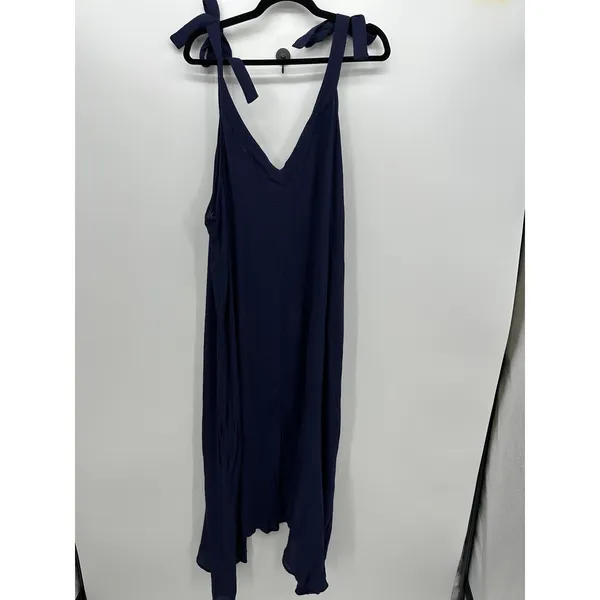 Ashley Stewart Navy Tie Strap‎ Maxi Dress Asymmetrical Hem Sz 4X Boho Resort - Image 2