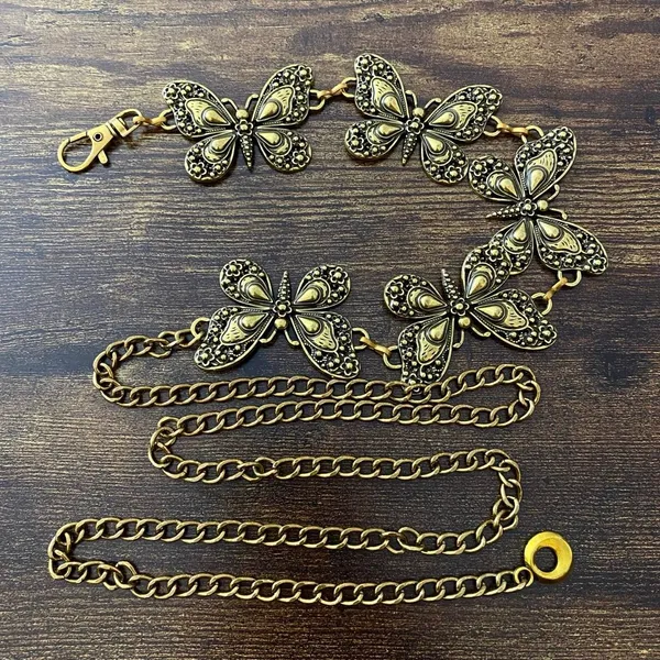 Antique Gold Y2K Butterfly Fairycore Chain Belt, Fits 16-45 Inches, X7GA1378 - Image 6