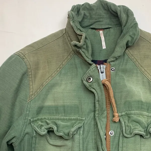 Free People size small jacket military green trench academia 80s retro patch - Image 5