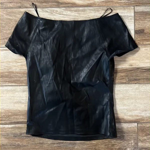 Theory black off the shoulder leather top - Image 4