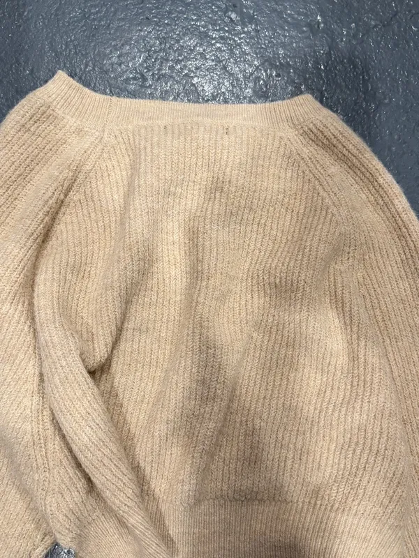 Neutral Beige Cropped Knit Sweater - Women's Sweater - Image 3