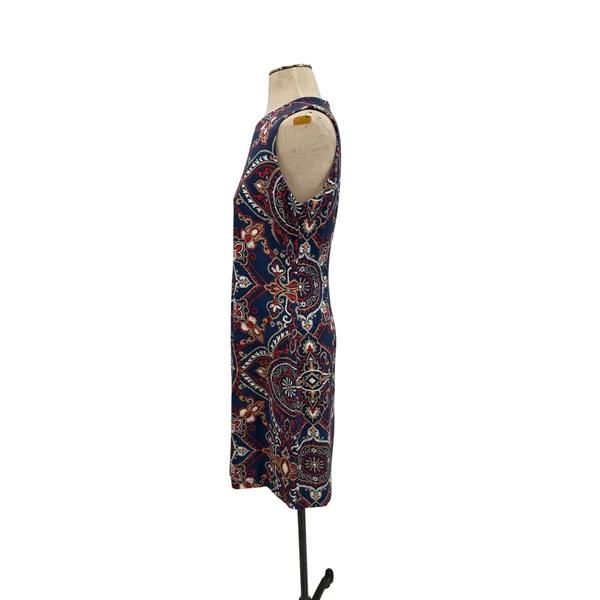J McLaughlin Devon Sleeveless Shift Dress Blue Red Medallion Print‎ Medium - Image 7