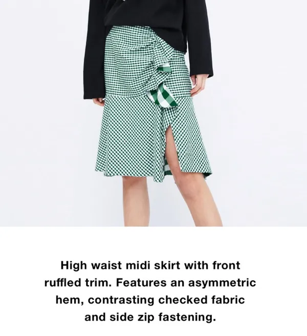 Zara green/white gingham Asymmetric ruffle Midi Skirt size XS - Image 11