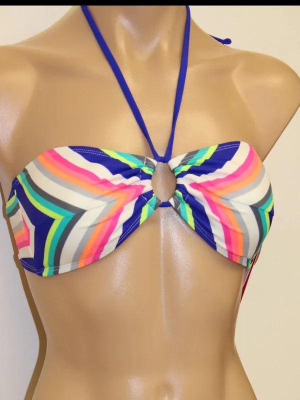 Hula Honey Women’s ' Stripe Bikini Set - Teal, Blue, Pink, Orange Small bandeau - Image 3