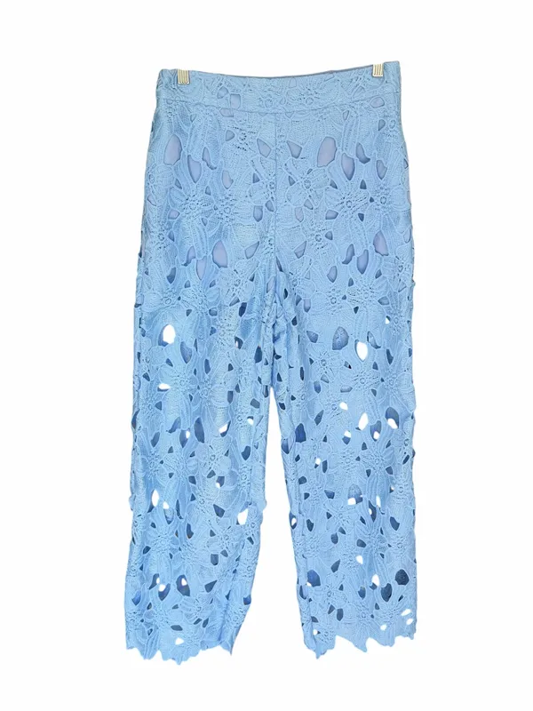 COMMENSE - Blue Floral Lace Wide-Leg Pants Sz M - Image 3
