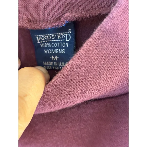 Lands End Womens Medium Burgundy Plum Mock Neck Long Sleeve 100% Cotton USA Made - Image 4
