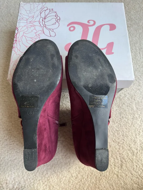 Burgundy, suede, journeys end wedge shoes - Image 10