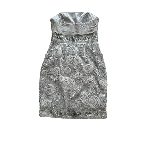Sue Wong Nocturne NWT Embellish Beaded Rosette Dress 6‎ Platinum Silver Metallic - Image 10