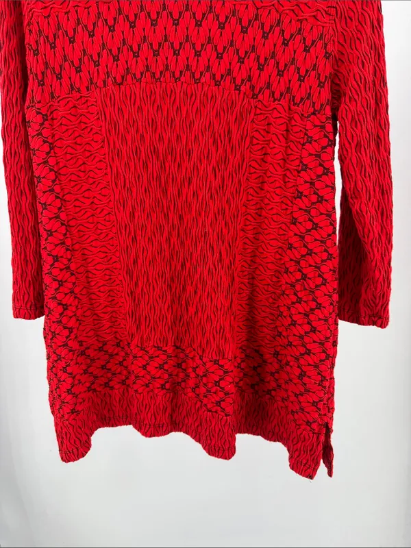 Ali Miles Red black Textured Knit Turtleneck tunic Top L stretch casual career - Image 4