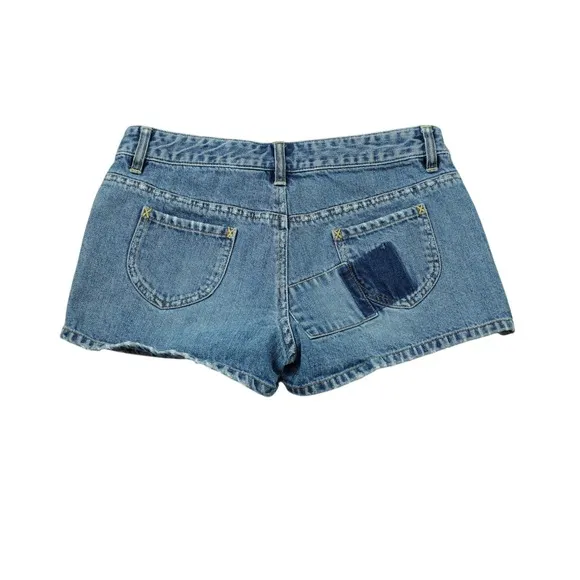 Old Navy Y2K 90s Ultra‎ Low Waist Patchwork Denim Shorts Blue Cotton Button Fly - Image 6