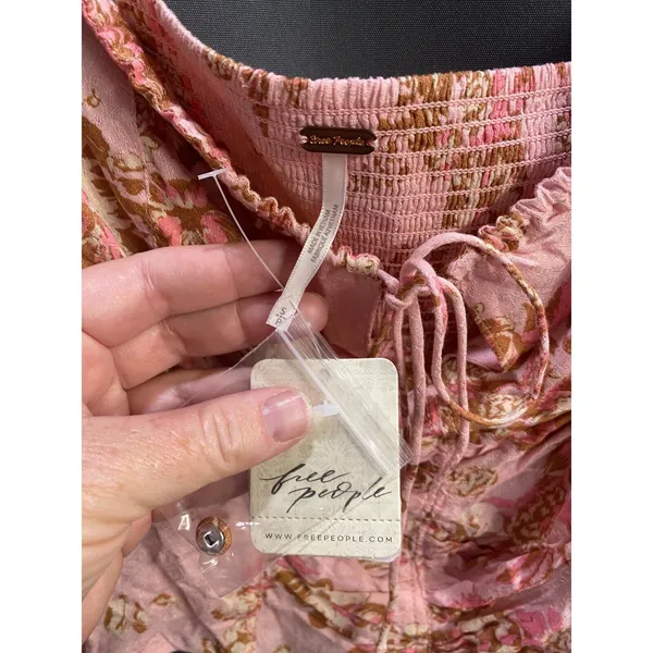 Free people Cropped Top Womens Large Pink Combo Hilary Printed Square Neck B96 - Image 4