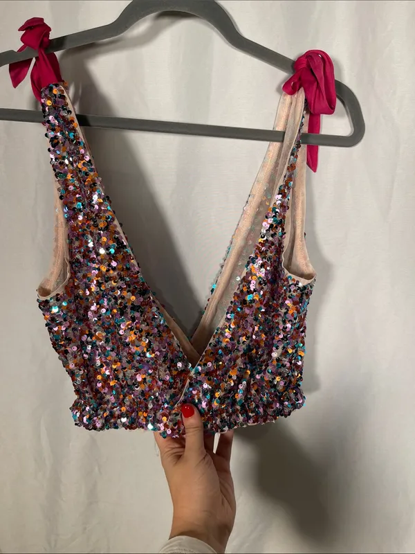 Intimately Free People Womens Sequin Party Big Night Crop Top Xs - Image 5