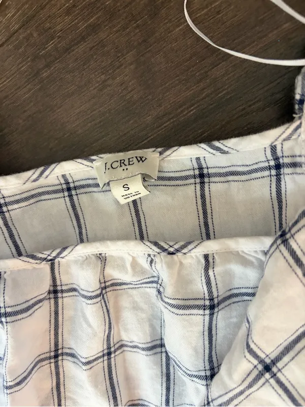 J. Crew White Blouse with Blue Windowpane Check - Image 2