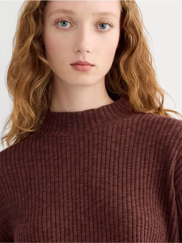 Everlane The Cozy Rib Funnel-Neck Dark Mahogany Large brown fall - Image 2