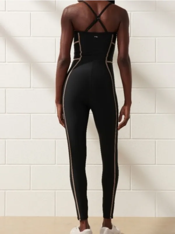 YPB Abercrombie & Fitch‎ Sculptflex Black Tan Corset Body Athletic Jumpsuit - Image 2