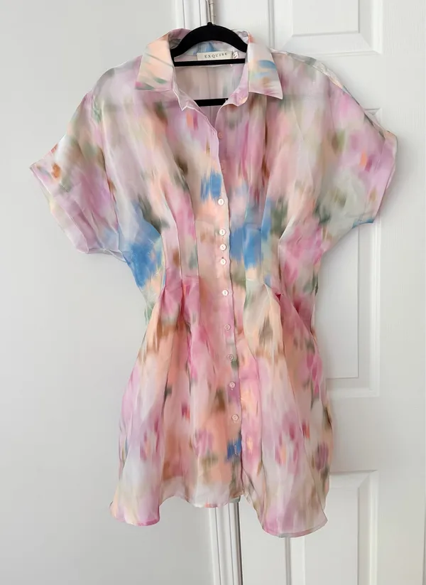 Anthropologie The Tobie Organza Mini Shirtdress by Exquise, Size M - Image 5