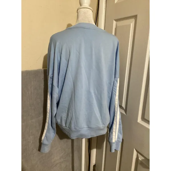 Adidas Sweatshirt Womens Medium Light Blue Crewneck Pullover 3-Stripes Logo - Image 3