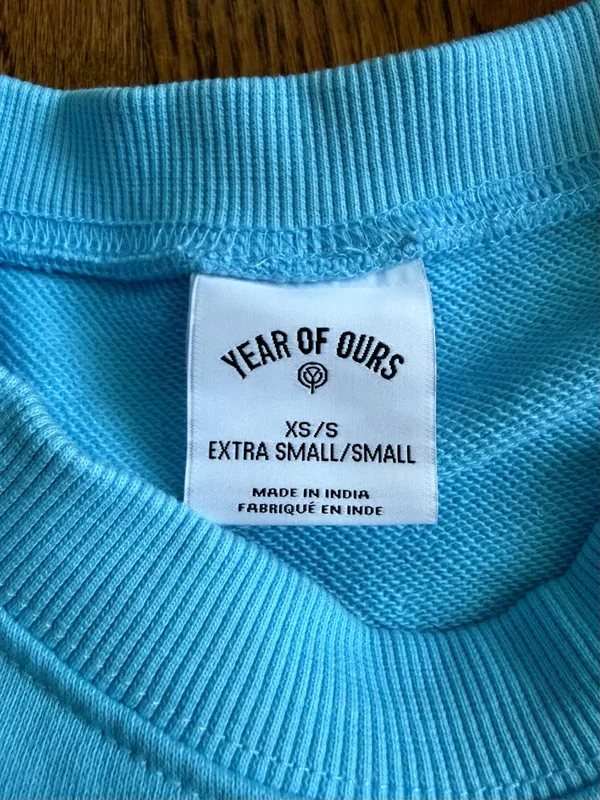 YEAR OF OURS Sky Blue Oversized Crewneck Sweatshirt XS/S 100% Cotton - Image 6