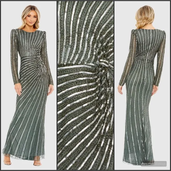 MAC DUGGAL 5641 Embellished Puff Sleeve Side Knot Gown Dress FLAW - Image 2