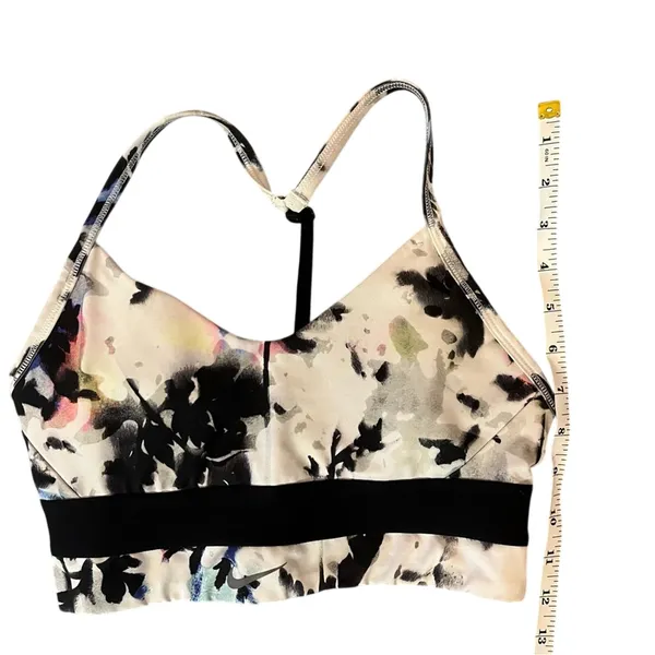 Nike Dri-Fit Indy Floral Racerback Sports Bra Black White‎ Padded Sz Small Gym - Image 4