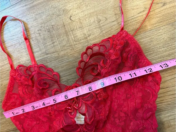 Lace Ruffle Red Teddy Bodysuit with Sheer Details - Image 6
