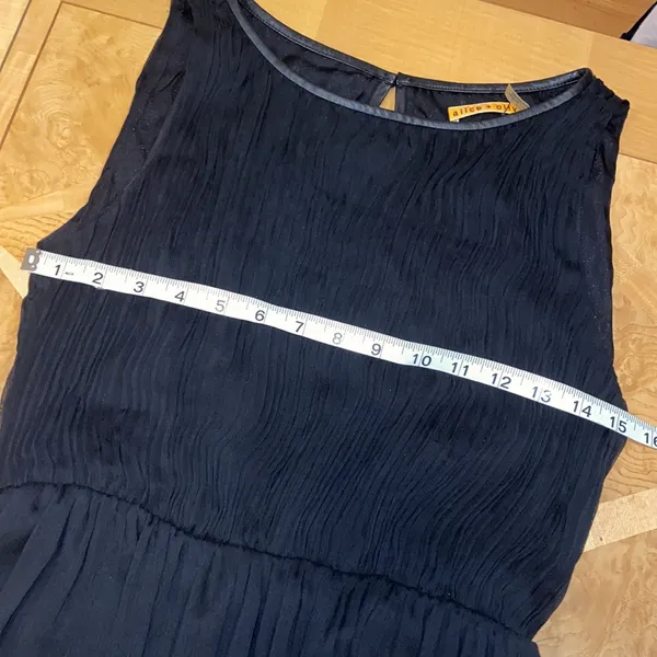 Alice + Olivia Sleeveless Silk Blend Lamb Leather Trim Maxi Black Dress Like New - Image 7