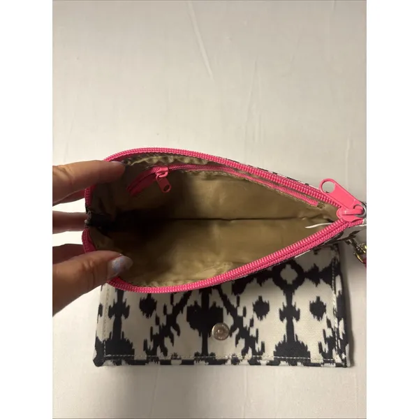Kavu Big Spender Fold Canvas Wallet Wristlet Pocket Clutch Ink Blot Pink - Image 4