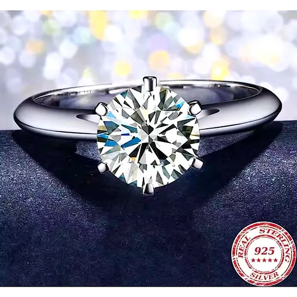 Boutique 2Ct Solitaire Platinum S925 Simulated Diamond Engagement Wedding Ring, Size‎ 6 - Image 4